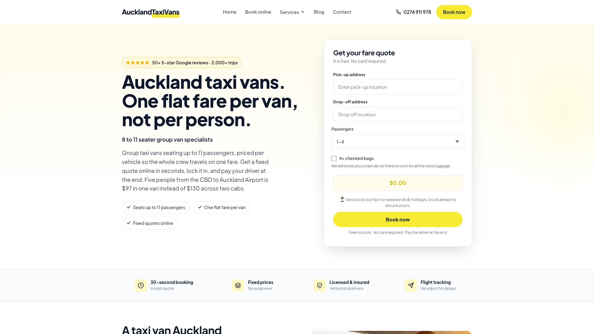 A four-brand booking network on one platform for Auckland Taxi Vans website