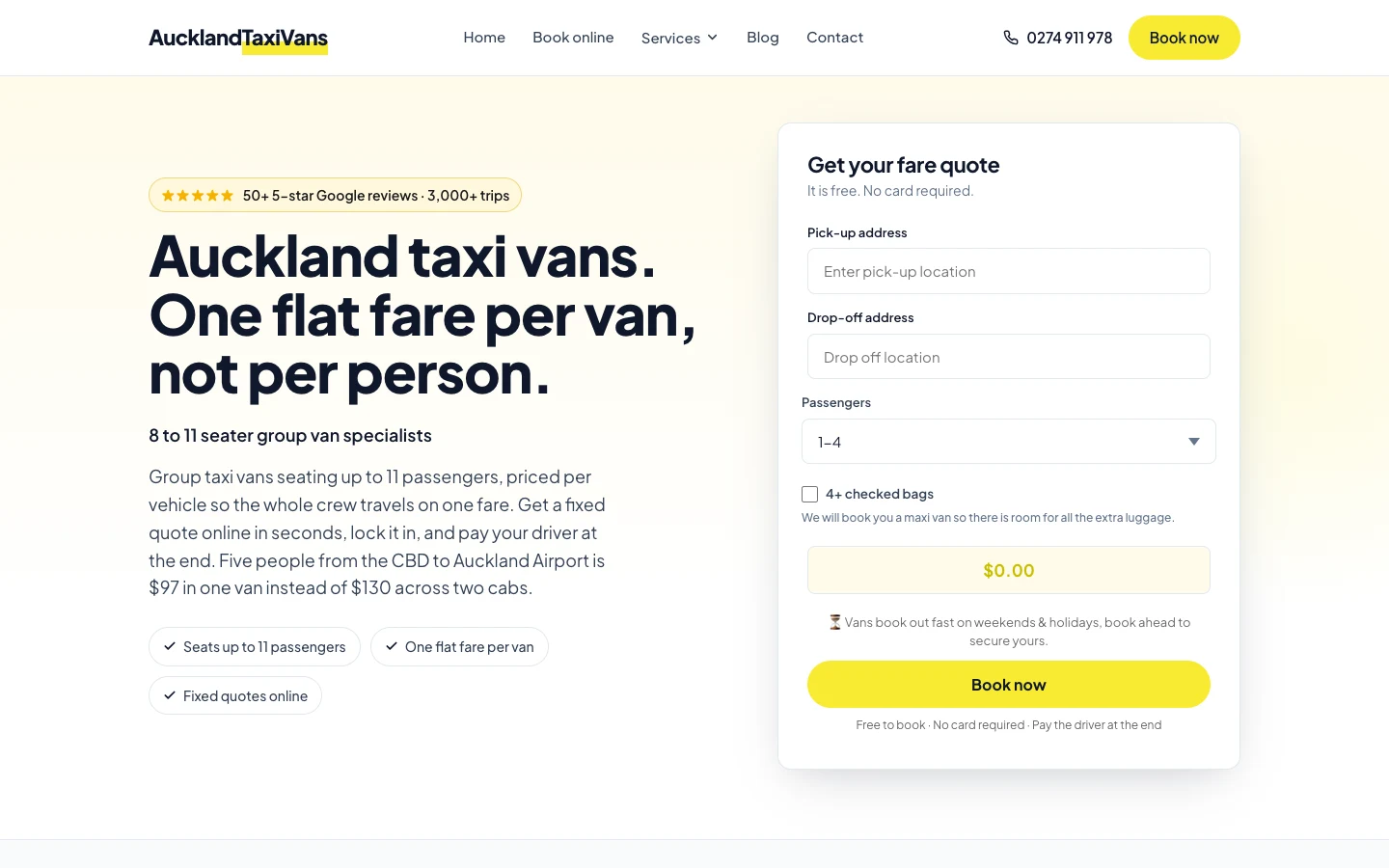 NZ Taxi Vans: four brands, one instant quote case study