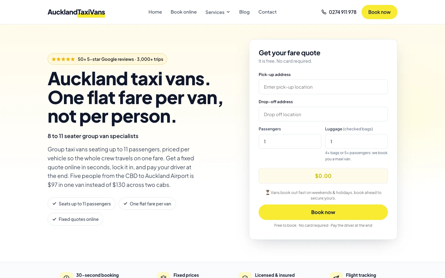 NZ Taxi Vans: 57% more completed bookings a day, redesigned site