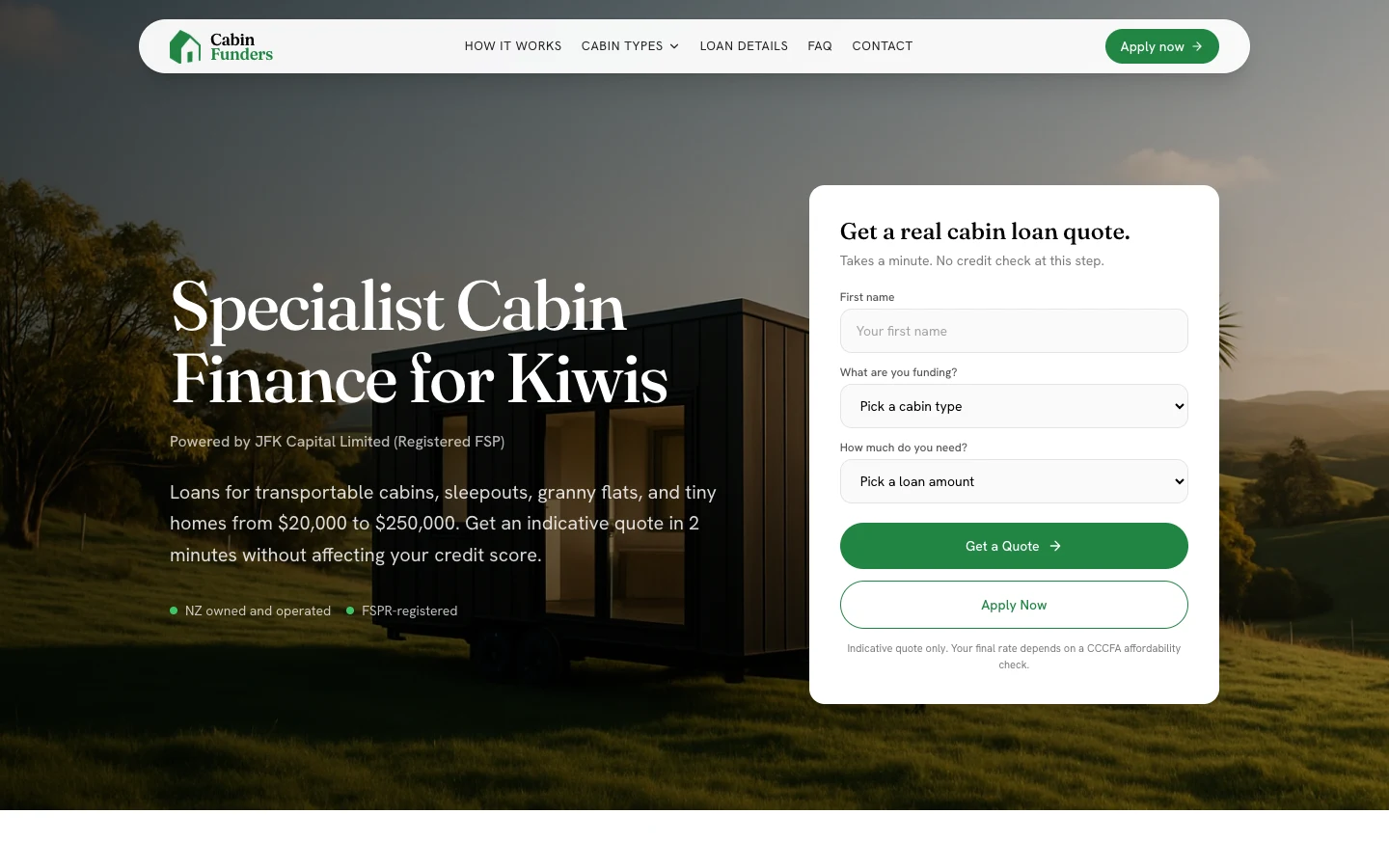 Cabin Funders: instant loan estimates that turn browsers into enquiries