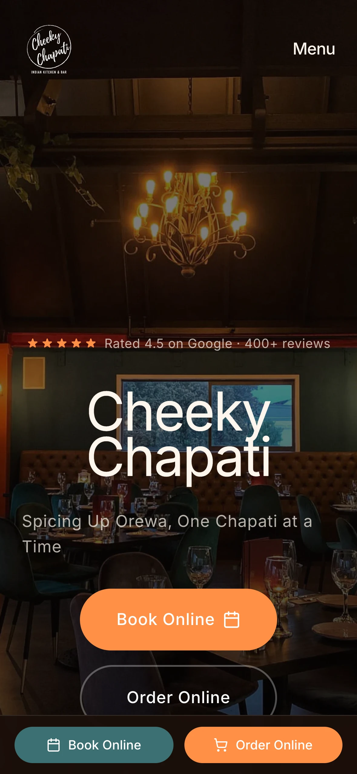Cheeky Chapati: a restaurant site built for bookings and takeaway mobile screenshot 2