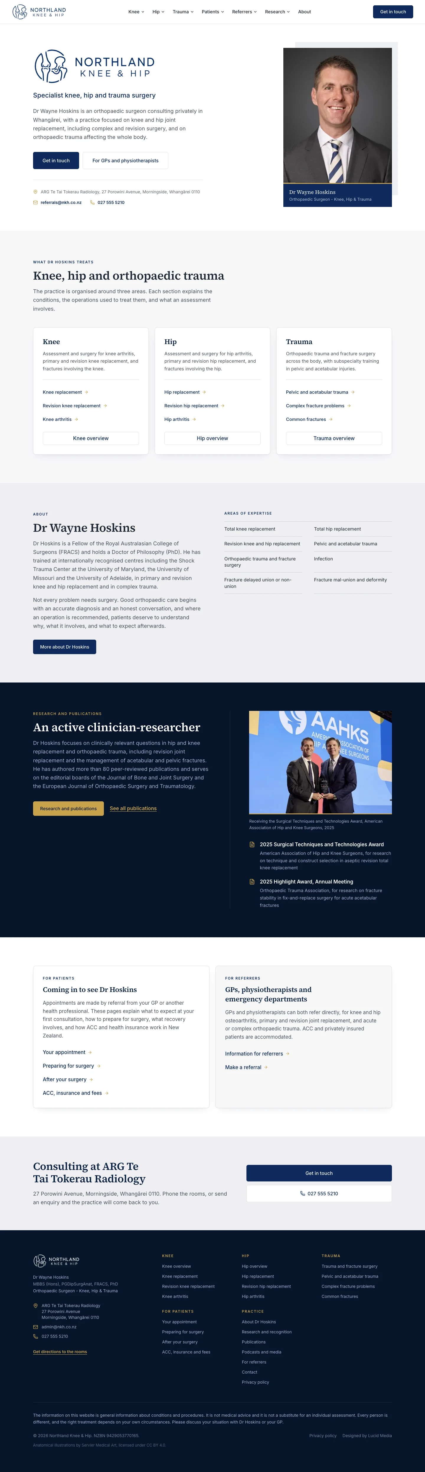Northland Knee & Hip: a surgeon's site for patients and GPs full website